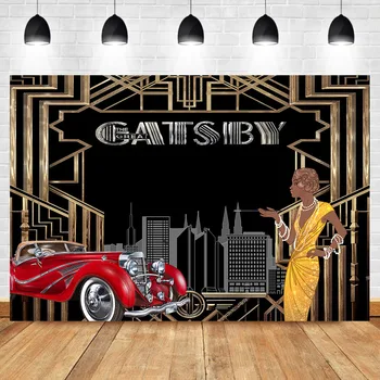 NeoBack Veľký Gatsby Fotografie Pozadia Luxusné Auto Retro Dievča Krídlovky Pozadí Gatsby Narodeninovej Party Pozadí na Foto