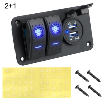 Nepremokavé 2/3 Gang 12~24V Okruhu Ovládanie Digitálny Voltmeter Dual Port USB Zásuvky Zmes Loď Auto Prepnúť Panel Modrá LED dióda 6815