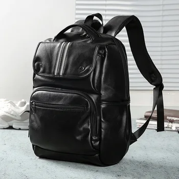 Nepremokavé PU Kožené Notebook Batoh Mužov Black Pevné školské tašky pre dospievajúce dievčatá chlapec bookbag Business office Cestovná taška pack