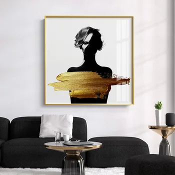 Nordic Extravagantné Čierna Žltá Geometrie Kruhový Obrázok Žena Plátno Na Maľovanie Na Stenu Obrázok, Plagát, Obývacia Izba Domáce Dekorácie