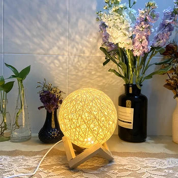 Nordic LED Ratan Loptu Svetlo USB Powered Domov Spálňa Dekoratívne Nočné Lampy