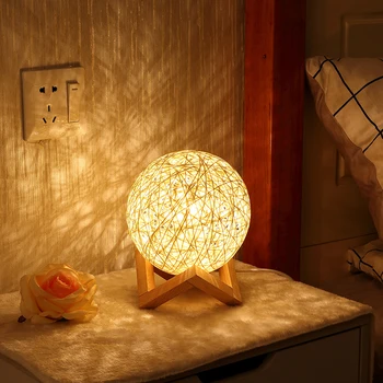 Nordic LED Ratan Loptu Svetlo USB Powered Domov Spálňa Dekoratívne Nočné Lampy