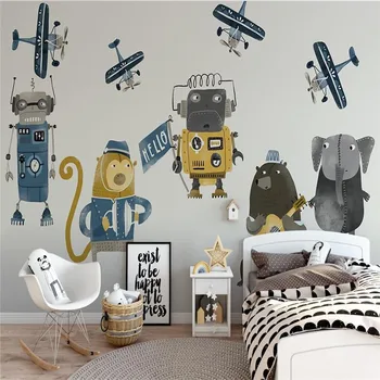 Nordic moderný minimalistický ručne maľované cartoon robot detskej izby stenu profesionálna výroba tapiet vlastné foto 15598