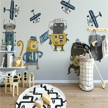 Nordic moderný minimalistický ručne maľované cartoon robot detskej izby stenu profesionálna výroba tapiet vlastné foto