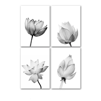 Nordic Štýl Black White Lotus Plagát Vytlačí Plátno Na Maľovanie Na Stenu Umenie Modulárny Obrázky Pre Obývacia Izba Domáce Dekorácie