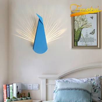 Nordic Železa LED Farebné Svetlo Páva Nástenné Svietidlo Moderného Jednoduchá Obývacia Izba Štúdia Posteli Nástenné Svietidlá Uličkou Hotel Dekoratívne Lampy