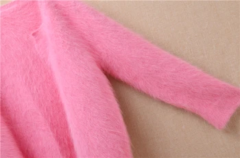 Noriek cashmere pletený sveter ženy dámy jar jeseň vesty ružový kabát Angorského kožušinové bundy módne oblečenie 12490