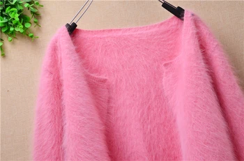 Noriek cashmere pletený sveter ženy dámy jar jeseň vesty ružový kabát Angorského kožušinové bundy módne oblečenie