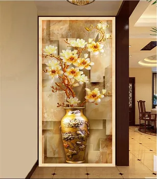 Nová Čínska farba rezbárstvo 3d veľké nástenné magnolia fľaša vstupnej chodby tapetu pozadia hotel ktv koridoru tapety 38735
