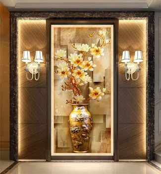 Nová Čínska farba rezbárstvo 3d veľké nástenné magnolia fľaša vstupnej chodby tapetu pozadia hotel ktv koridoru tapety