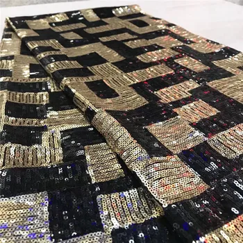 Nové Africké Flitrami Čipky Textílie 2018 Tylu Oka Čiernej A Zlatej Sequined Čipky Textílie Nigérijský Sequense Čipky Textílie Na Svadby