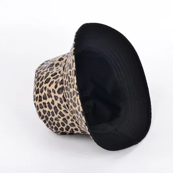 Nové Faux Kožené Vedierko Hat Obojstranný PU Leopard A Bavlna Pevné Slnko Klobúk Letné Módne Dámy Panama Rybár Spp 52138