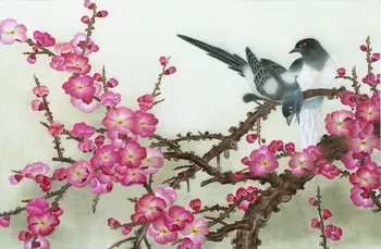 Nové HOBBY Nedokončené Moruša Hodváb Suzhou Výšivky, Tlače Vzory Súpravy Súpravy na Vyšívanie, slivkové kvety a vtáky 20759