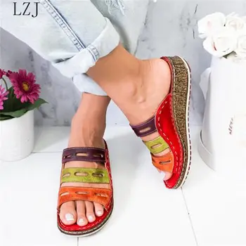 Nové Letné Ženy Sandále Šitie Sandále Dámske Otvorené Prst Ležérne Topánky Na Platforme Klin Listov Pláži Žena Obuvi 2019 38574
