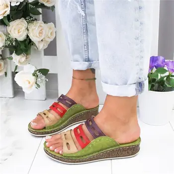 Nové Letné Ženy Sandále Šitie Sandále Dámske Otvorené Prst Ležérne Topánky Na Platforme Klin Listov Pláži Žena Obuvi 2019