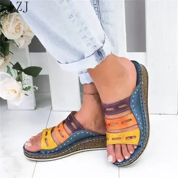 Nové Letné Ženy Sandále Šitie Sandále Dámske Otvorené Prst Ležérne Topánky Na Platforme Klin Listov Pláži Žena Obuvi 2019