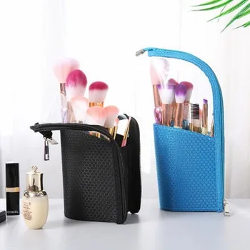 Nové Make-Up Štetec Skladovanie Taška Vertikálne Obočie Ceruzka Kozmetické Wash Bag Transparentné Nepremokavé Strane Kozmetické Skladovanie Taška