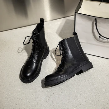 Nové Originálne Kožené Chelsea Boots Kolo Prst Krajky-Up Ženy Topánky na Platforme Módne Topánky Ručne vyrábané Žena Veľkosť 34-39 Cross-viazané