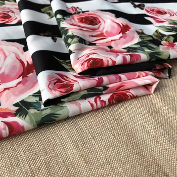 Nové polyester pódium modely kvet detí čierne pruhy rose vzor digitálna tlač textílií senior tlač handričkou