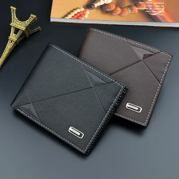 Nové pánske peňaženky oddiel tri-fold bežné obchodné peňaženky prierez peňaženky plastický mäkké kožené študent mládež peňaženky 2320