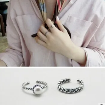 Nové Retro nádychom tkané strieborný prsteň vykladané pearl krúžok otvorenie ženské módne doplnky, predaj, veľkoobchod 23067