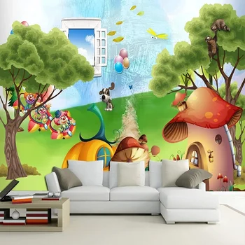 Nové Vlastné 3D Veľké Nástenné Tapety Pôvodných kreslených Lesa hubárska dom detskej izbe, TV joj, obývacia Spálňa