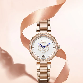 Nový 34cm automatické upscale dámske hodinky automatické mechanické ocele shell oceľový pás elegantné fantázie ukazovateľ dámske hodinky 22864