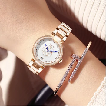 Nový 34cm automatické upscale dámske hodinky automatické mechanické ocele shell oceľový pás elegantné fantázie ukazovateľ dámske hodinky