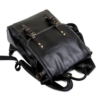 Nový batoh retro trendy pánske námestie mäkké kožené batoh jednoduché módna taška čierna wild college taška 51965