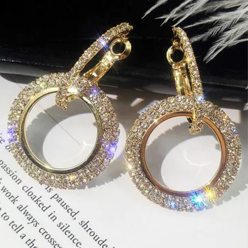 Nový Dizajn, Kreatívne Šperky High-grade Elegantné Krištáľové Náušnice Okrúhle Zlatá Farba Bránka Náušnice Svadobné party Náušnice Pre Ženy