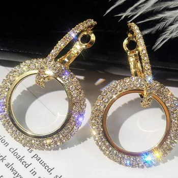 Nový Dizajn, Kreatívne Šperky High-grade Elegantné Krištáľové Náušnice Okrúhle Zlatá Farba Bránka Náušnice Svadobné party Náušnice Pre Ženy