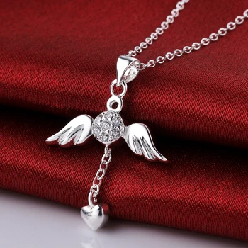 Nový krásny dizajn 925 pečiatka strieborné pozlátené anjel krídla srdce prívesok náhrdelník s Zirkón Módne Šperky Valentína darček 11280