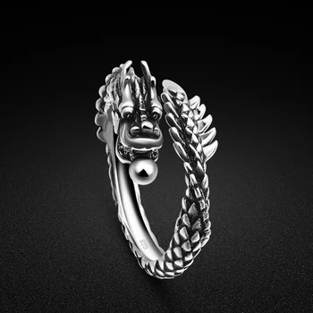 Nový príchod retro pánske originálne 925 strieborný prsteň klasická dragon krúžok mincový striebro otvoriť krúžok nastaviteľné pánske šperky darček 4464