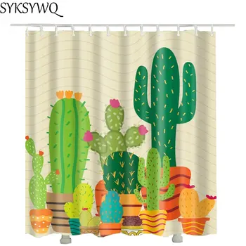 Nový príchod sprchový záves kaktus kvetinový kúpeľ opony hot predaj veľkoobchod kaktus kúpeľni sprchový záves