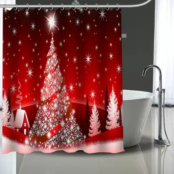 Nový Vlastný vianočný strom Záclony Polyester Kúpeľňa Nepremokavé Sprchový Záves S Plastovými Háčikmi Viac Veľkosť