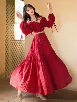 Nový ťažký cudzej ženy v jarných a jesenných prázdnin šaty atmosféru kvality retro červené šaty
