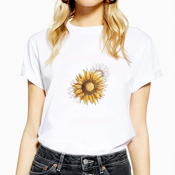 Nový Ženy T-Shirt Slnečnice Grafické Tlače Tričká Krátky Rukáv O-Neck T-Shirt Žena 2020 Letné Tričko Dámske Topy Kawaii Oblečenie 291