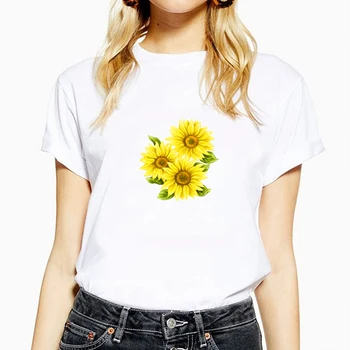 Nový Ženy T-Shirt Slnečnice Grafické Tlače Tričká Krátky Rukáv O-Neck T-Shirt Žena 2020 Letné Tričko Dámske Topy Kawaii Oblečenie