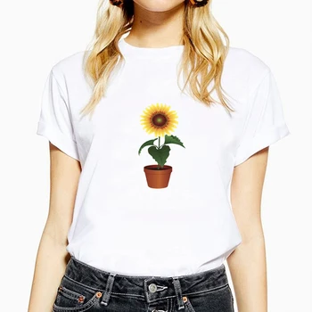 Nový Ženy T-Shirt Slnečnice Grafické Tlače Tričká Krátky Rukáv O-Neck T-Shirt Žena 2020 Letné Tričko Dámske Topy Kawaii Oblečenie