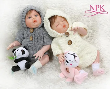 NPK 48 CM novorodenca bábika dvojčatá chlapec a dievča plné telo silikónové mäkké vaňa hračka Vianočný Darček strane podrobné paiting
