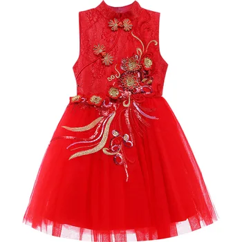 Nádherné 5-12 Rokov Červené Hosť Princezná Šaty Výšivky Kvetina Dievča Šaty Plesové Šaty Dieťa Sprievod Šaty Narodeniny Kostým