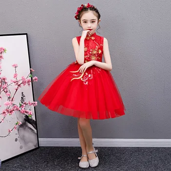 Nádherné 5-12 Rokov Červené Hosť Princezná Šaty Výšivky Kvetina Dievča Šaty Plesové Šaty Dieťa Sprievod Šaty Narodeniny Kostým