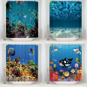 Nádherný Podmorský Svet Rýb Polyester Sprchové Závesy Umývateľný Vysoko Kvalitné Farebné Závesy pre Kúpeľňa so Sprchou Domova