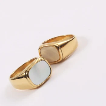 Námestie Biely shell zlato robustný vyhlásenie krúžok pre ženy nehrdzavejúcej ocele midi krúžok vintage minimalistický elegantné módne 2021