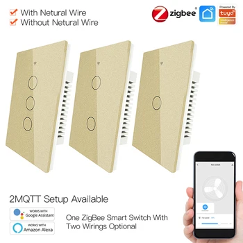 NÁS Tuya ZigBee Smart Light Switch S/Bez Neutrálny Vodič Dva Rozvody Metódy AC100-240v Pracovať S Alexa Domovská stránka Google