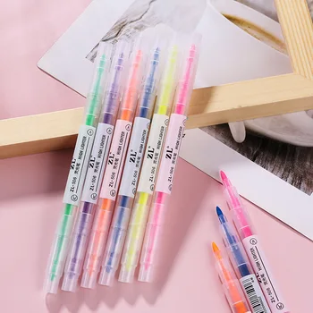 Obojstrannú zvýrazňovač nastaviť 6color marker pero, farba pero, kreatívne študent označenie pero, cukríky, zvýrazňovač Pre kreslenie Značky Umenie