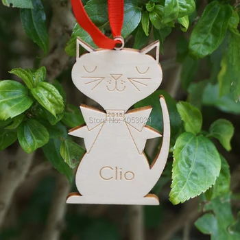 Osobné Mačka Ornament: Drevo Vianočné Mačiatko Ornament na Maznáčika alebo Deti, Chlapec alebo Dievča