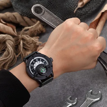 Oulm Sport Sledujte Nový Unikátny Dizajn, Male Bežné Kožený Remienok Náramkové hodinky Dekoratívne Kompas pánske Quartz Hodinky 36752