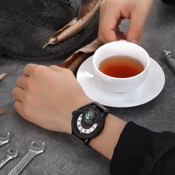 Oulm Sport Sledujte Nový Unikátny Dizajn, Male Bežné Kožený Remienok Náramkové hodinky Dekoratívne Kompas pánske Quartz Hodinky