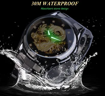 Outdoorové športy automatické mechanické pánske hodinky luxusné Čínsky drak Diamond nepremokavé Svetelný Nerezovej ocele náramok darček 7044